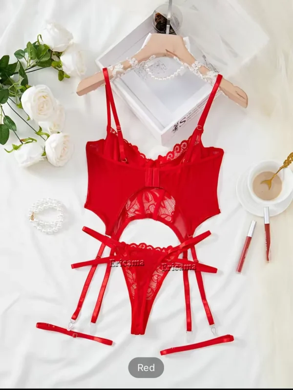 Floral Lace Garter Lingerie Set With Choker Women Intimates 2024 Underwire Bra And Thongs Ladies Underwear Set - Image 2
