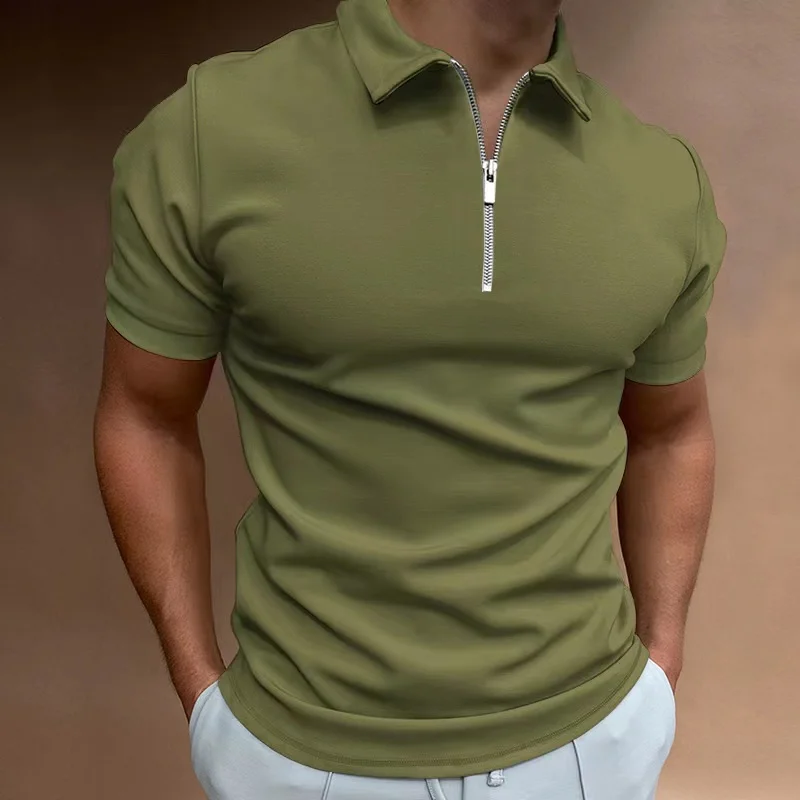 Summer Men's Solid Color Polo Shirt Short Sleeve Turn-Down Collar Zipper Tshirts &for Men Casual Streetwear New Male Tops - Image 5