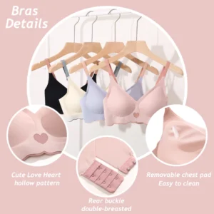 Seamless Bras Set for Women Push Up Bras Heart Pattern Bralette Sexy Low Rise Ice Silk Briefs Wavy Edge Underwear Set Female