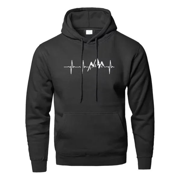 Mountain Heartbeat Hoodies for Man Sweatshirt Autumn Long Sleeve Hooded Sweatshirt Hoodie Black Gray Sportswear - Image 3