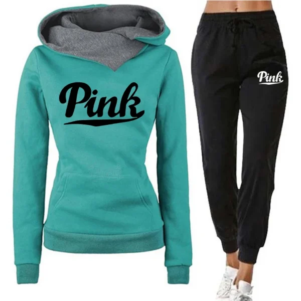 Womens Tracksuit Outfits Autumn Winter Hooded Sweatshirt +Black Sweatpants High Quality Ladies Daily Casual Warm 2 Piece Set - Image 3