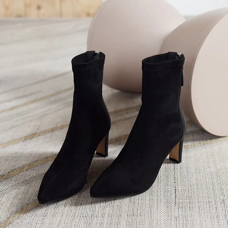 High Heel Boots Women's 2024 New Korean Style Autumn and Winter Mid Heel Stretch Thin Boots Pointed Toe Sock Boots Women - Image 4