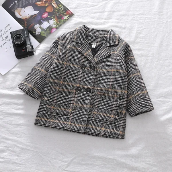 Autumn Winter Boys Fashion Jacket Solid Color Lapel Double-Breasted Long Woollen Overcoat For 2-6 Years Boys Handsome Outwear - Image 2