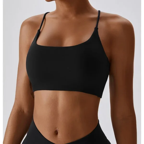 Solid Color U-Shaped Multi-Strap Cross Back Women Fitness Sports Bra Top Gym Yoga Athletic Tight Workout Jog Soft With Chest Pad - Image 4