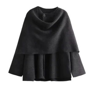 TRAF Women's Fashion Fall Winter Chic Scarf Jacket Long Sleeve Knitted Asymmetric Jacket Sexy Split Hem Loose Short Jacket