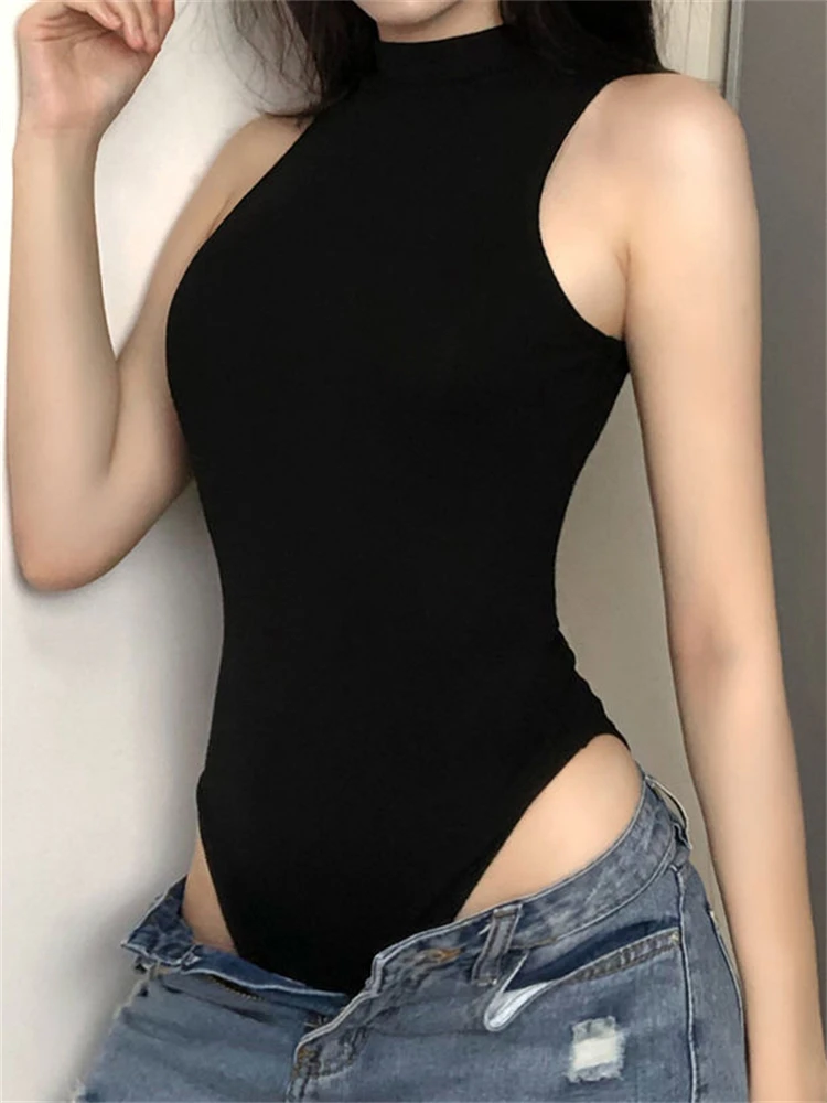Harajuku Solid Jumpsuit Women Sleeveless Bodycon Sexy Black Body Tops Fashion Streetwear Vintage Y2k Gothic Bodysuits Clothing - Image 4