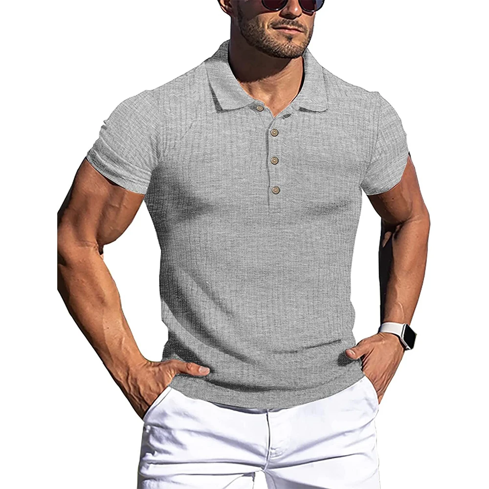New Summer Polo Men Solid Stripe Fitness Elasticity Short Sleeve Polo Shirts for Men Fashion Stand Collar Mens Shirts - Image 2