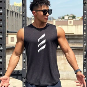 Summer New Trendy Men's Pullover Round Neck Mesh Bottoming Shirt Sports Fitness Top Sleeveless Vest Quick-drying