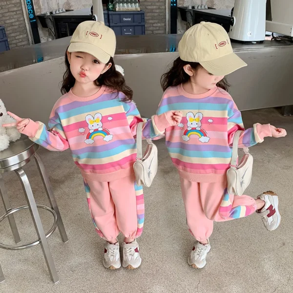 2024 Girls Suit Kids Long Sleeve Cartoon Hoodies+Long Pants 2pcs Set Child Sports Clothing Casual Girls Outfits