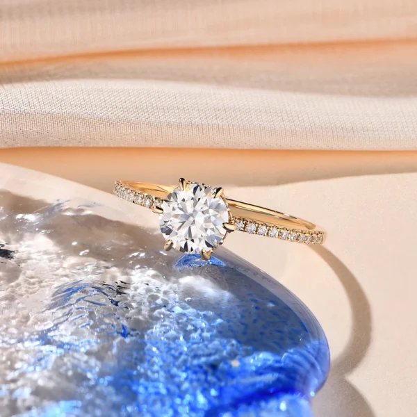 Attagems 14K Yellow Gold 1.0CT Moissanite Rings for Women Handmade 6.5mm Pure 10K Round Shape Engagement Ring Gift Fine Jewelry - Image 3