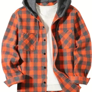 New four seasons plaid hooded shirt European and American size double bag cover hooded shirt men's trend slim-fit hooded shirt