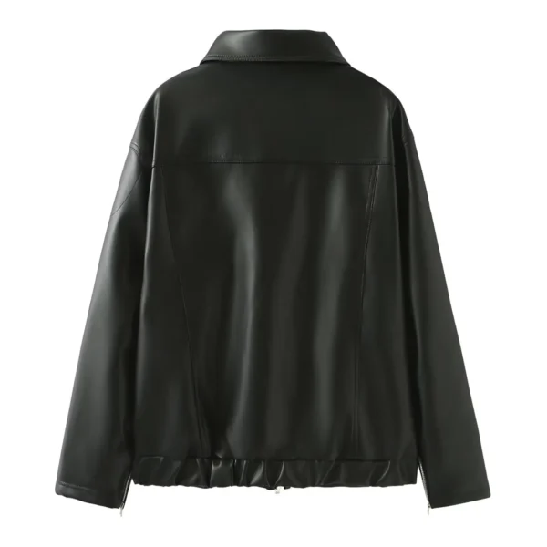 New women's sweet cool bow retro black leather jacket to show off your sexy figure - Image 2