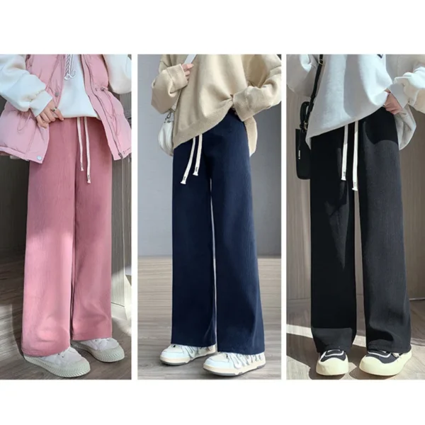 Women Long Pants Spring Autumn Women Elastic Waist Stright Long Wide leg pants 2024 Casual Female Long Pants Trousers - Image 2