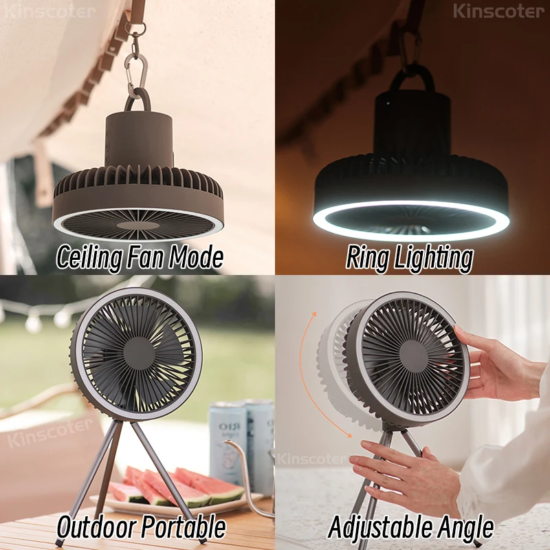 10000mAh 4000mAh Camping Fan Rechargeable Desktop Portable Circulator Wireless Ceiling Electric Fan with Power Bank LED Lighting - Image 2