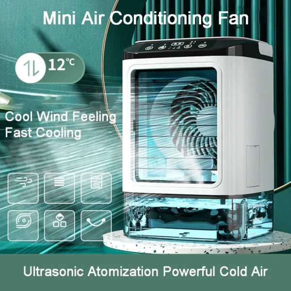Desktop Air Conditioner Portable Fan Dual Spray Ultrasonic Atomization 3-Speed Mute Air Cooler Night Light Electric Fan for Home - Image 2