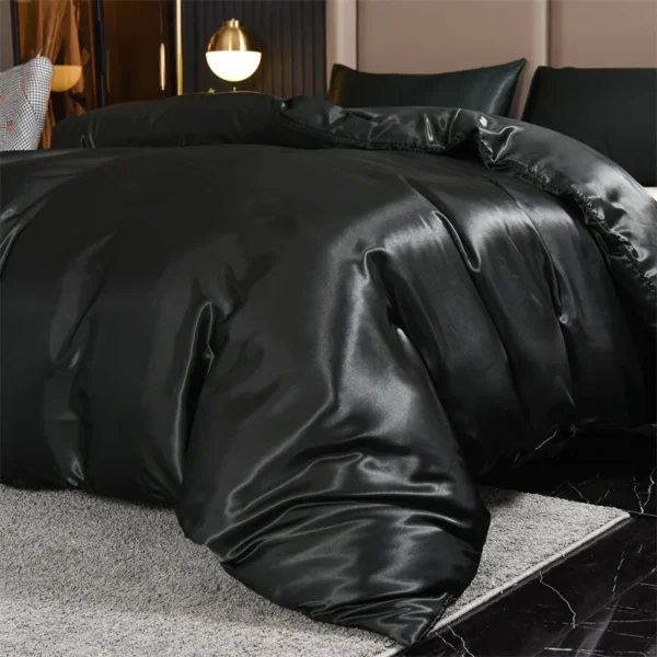 3pcs Satin Duvet Cover Set Bedding Sets Queen Black Series Luxury Rich Silk Silky Soft Solid Sexy Honeymoon Wrinkle Free