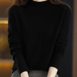 AOSSVIAO 2024 Autumn Winter Solid Mock-neck Pullover Sweater For Women Casual Knitwear Female Clothing Basic Soft Tops