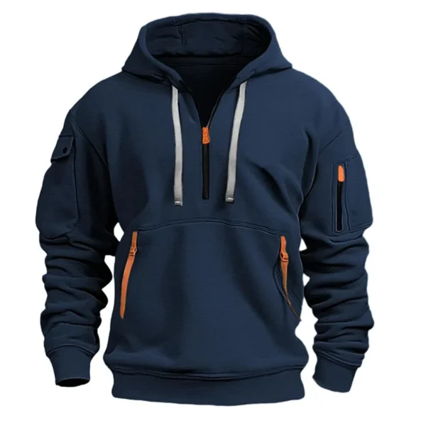 Autumn winter men's leisure sports multi-zip arm pocket hoodie jumper hoodie - Image 4