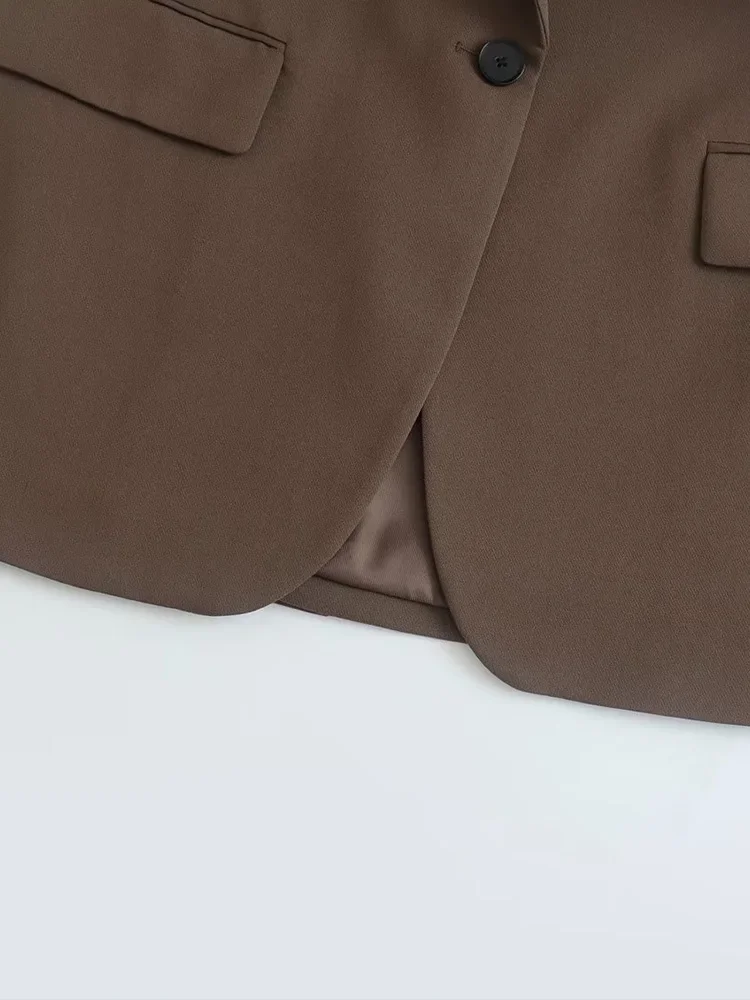 Willshela Women Fashion With Pockets Brown Single Button Blazer Vintage Notched Neck Long Sleeves Female Chic Lady Outfits - Image 5