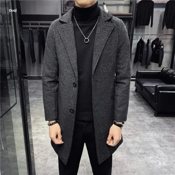 Autumn Winter Thickened Medium-length Woolen Coat For Men Casual Style Slim Fit Warm Cotton Jacket Korean Version Youth Version