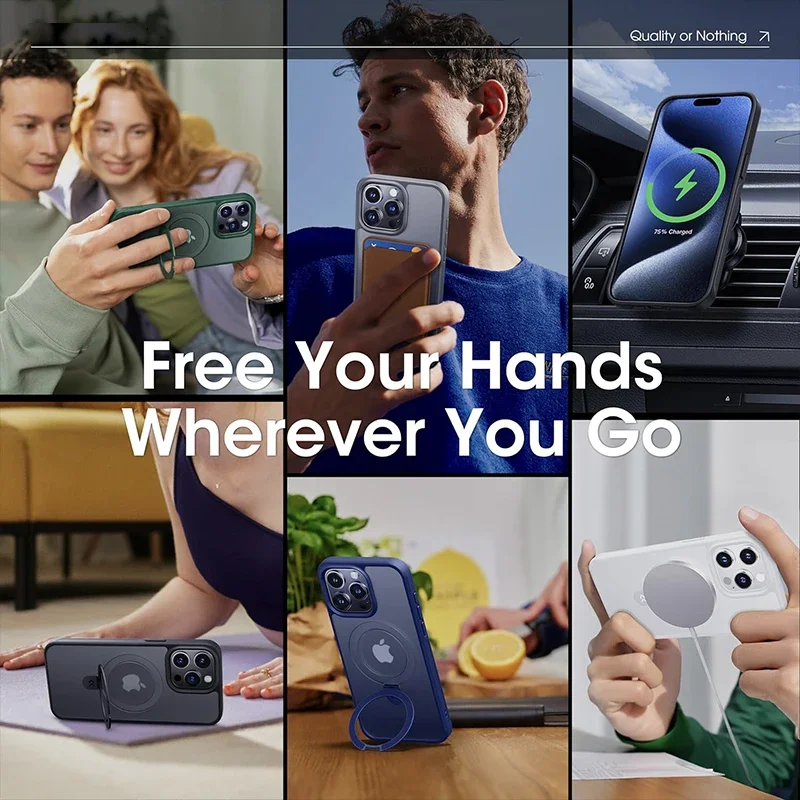 Matte Magnetic Mobile Phone Case with Ring Stand for iPhone 16 15 14 Pro Max Case Plus 13 11 12 Mobile Cases Translucent Cover - Image 3