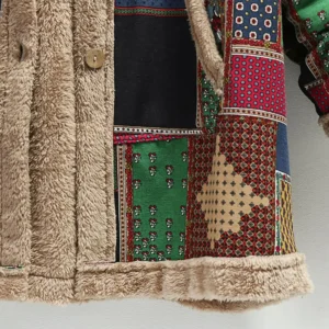 Winter Women Coat Keep Warm Polyester Ethnic Pattern Hooded Ladies Top Casual Anti-fade Long Sleeve Female Coat For Daily Wear