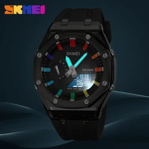 SKMEI Waterproof Men Watch Countdown Stopwatch Led Light Electronic Movement Wristwatch 5Alarm Clock 2 Time Digital Watches 2100 - Image 4