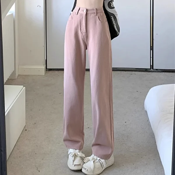 Woman Vintage Wide Leg Jeans Girls High Waist Pants Female Fashion Black Black Grey Retro Blue Light Blue Pink Denim Trousers