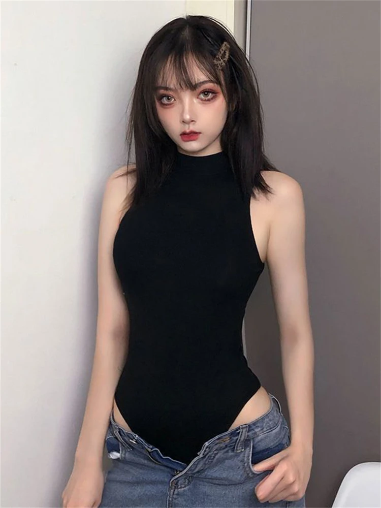 Harajuku Solid Jumpsuit Women Sleeveless Bodycon Sexy Black Body Tops Fashion Streetwear Vintage Y2k Gothic Bodysuits Clothing - Image 5