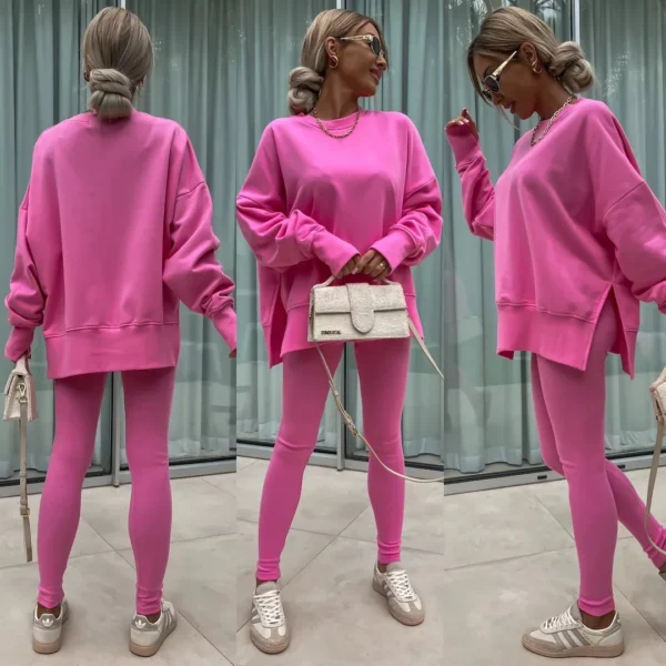 Womens 2 Piece Sweatsuits Set Long Sleeve O Neck Pullover Sweatshirt Joggers Sweatpants Autumn Winter Outfits Tracksuit - Image 4