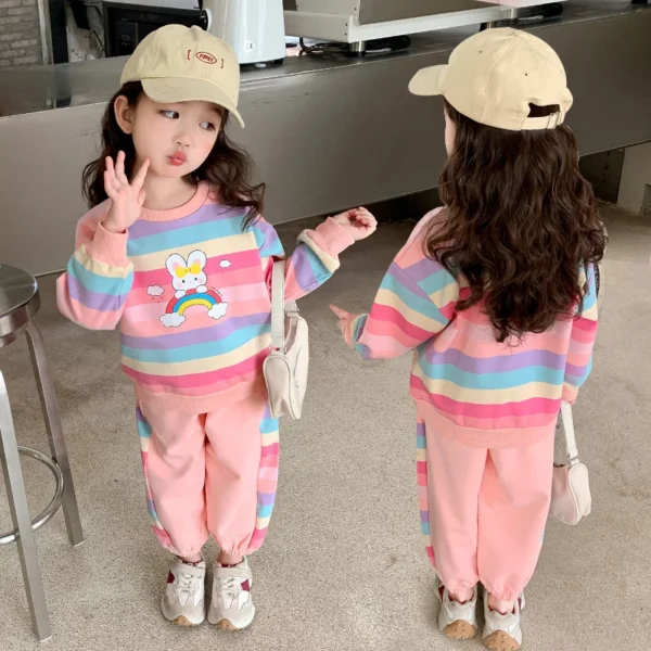 2024 Girls Suit Kids Long Sleeve Cartoon Hoodies+Long Pants 2pcs Set Child Sports Clothing Casual Girls Outfits