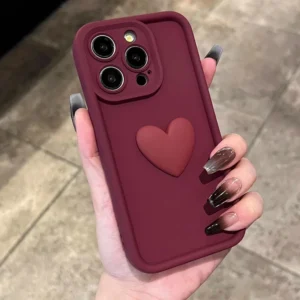 new wine red love liquid silicon case for iphone 15 14 13 12 11 pro max plus x xs xr Camera protection bumper back cover coffee