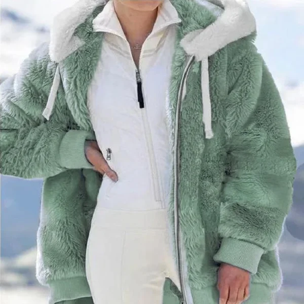 New Style Autumn And Winter Loose Plush Zipper Hooded Jacket Woman - Image 5