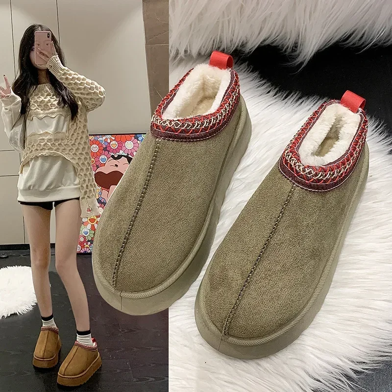 Snow Boots for Women 2023 Winter New Cashmere Warm Thick Soles Without Heel-covered Hair Half Slipper Cotton Shoes for Women - Image 2