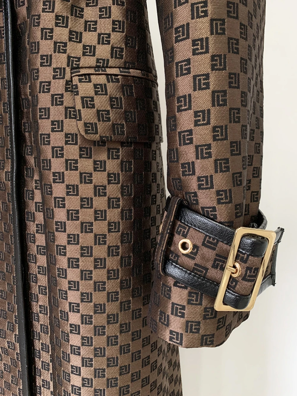 New 2024 celebrity fashion belted jacquard maze pattern printed luxury long trench coat jacket - Image 5