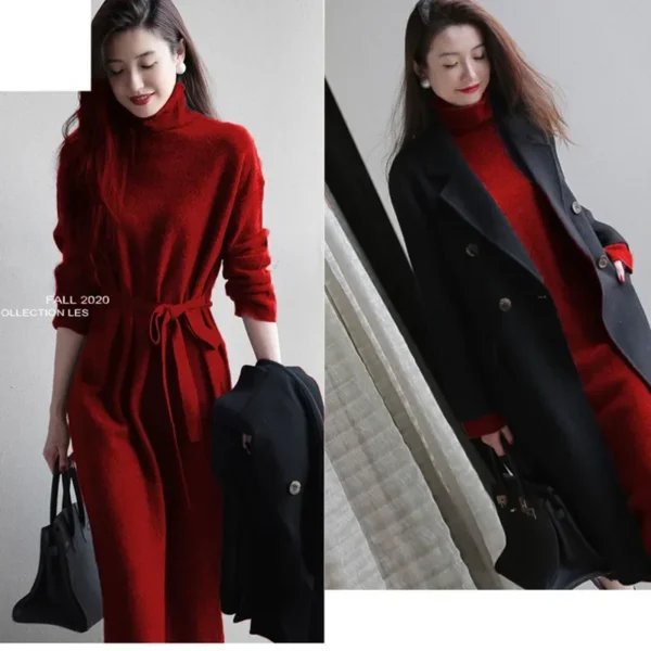 2024 Autumn New Women's Clothing French Vintage Socialite Style Long Dress Warm Base Layer Inner Dress Tea Time - Image 4