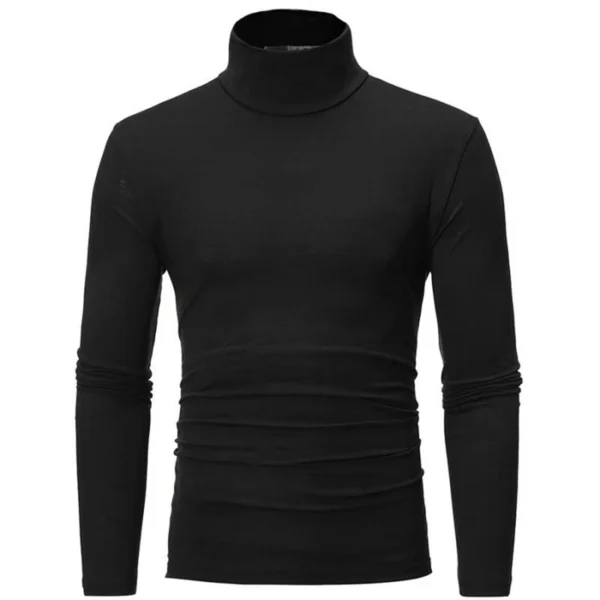 Fashion Men's Casual Slim Fit Basic Turtleneck High Collar Pullover Male Autumn Spring Thin Tops Basic Bottoming Plain T-shirt - Image 2