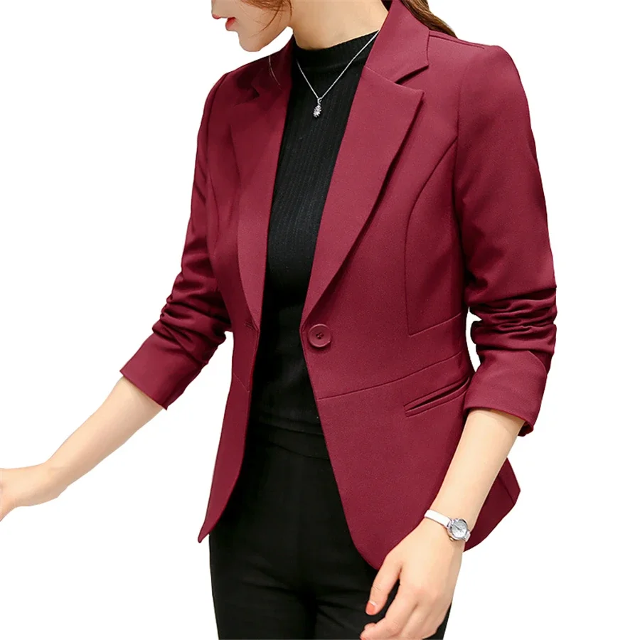 Black Women Blazer 2024 Formal Slim Blazers Lady Office Work Suit Pockets Jackets Coat Female Wine Notched Blazer Jackets Femme - Image 2