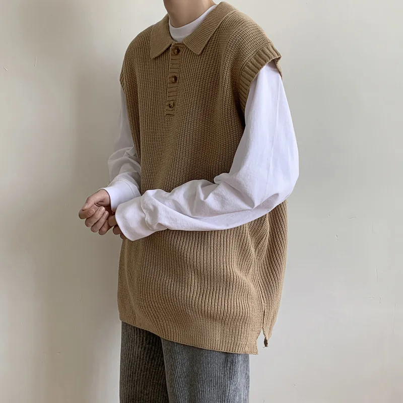 Winter Lapel Sweater Vest Men Warm Fashion Casual Knitted Pullover Men Korean Loose Sleeveless Sweater Mens Jumper Clothes - Image 2
