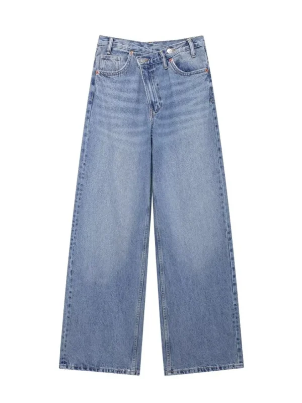 TRAF 2024 Autumn Women Denim Jeans Causal Ladies Zipper Wide Leg Long Pants Vintage Pockets Loose Streetwear Baggy Chic Trousers - Image 5