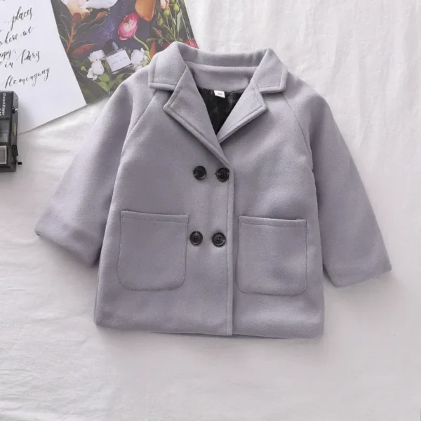 Autumn Winter Boys Fashion Jacket Solid Color Lapel Double-Breasted Long Woollen Overcoat For 2-6 Years Boys Handsome Outwear - Image 6