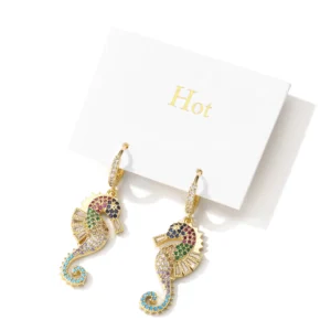NEWBUY 2024 Trendy Colourful AAA CZ Zircon Inlay Seahorse Dangle Earrings For Women Party Jewelry