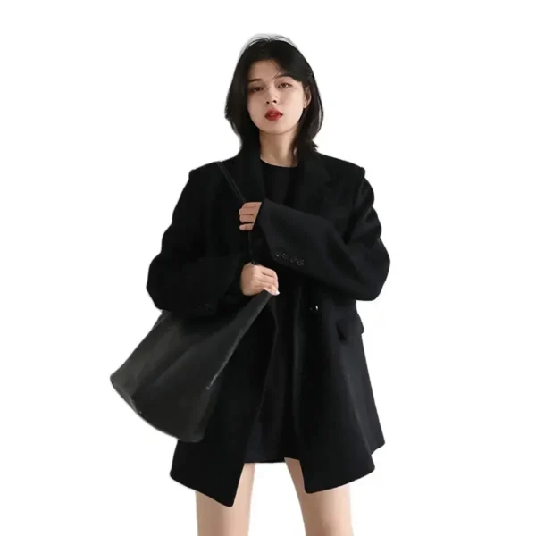 CHIC VEN Women Wool Blend Coat Solid Mid Long Woolen Blazer Thick Warm Blouse Women's Overcoat Office Lady Tops Autumn Winter - Image 5