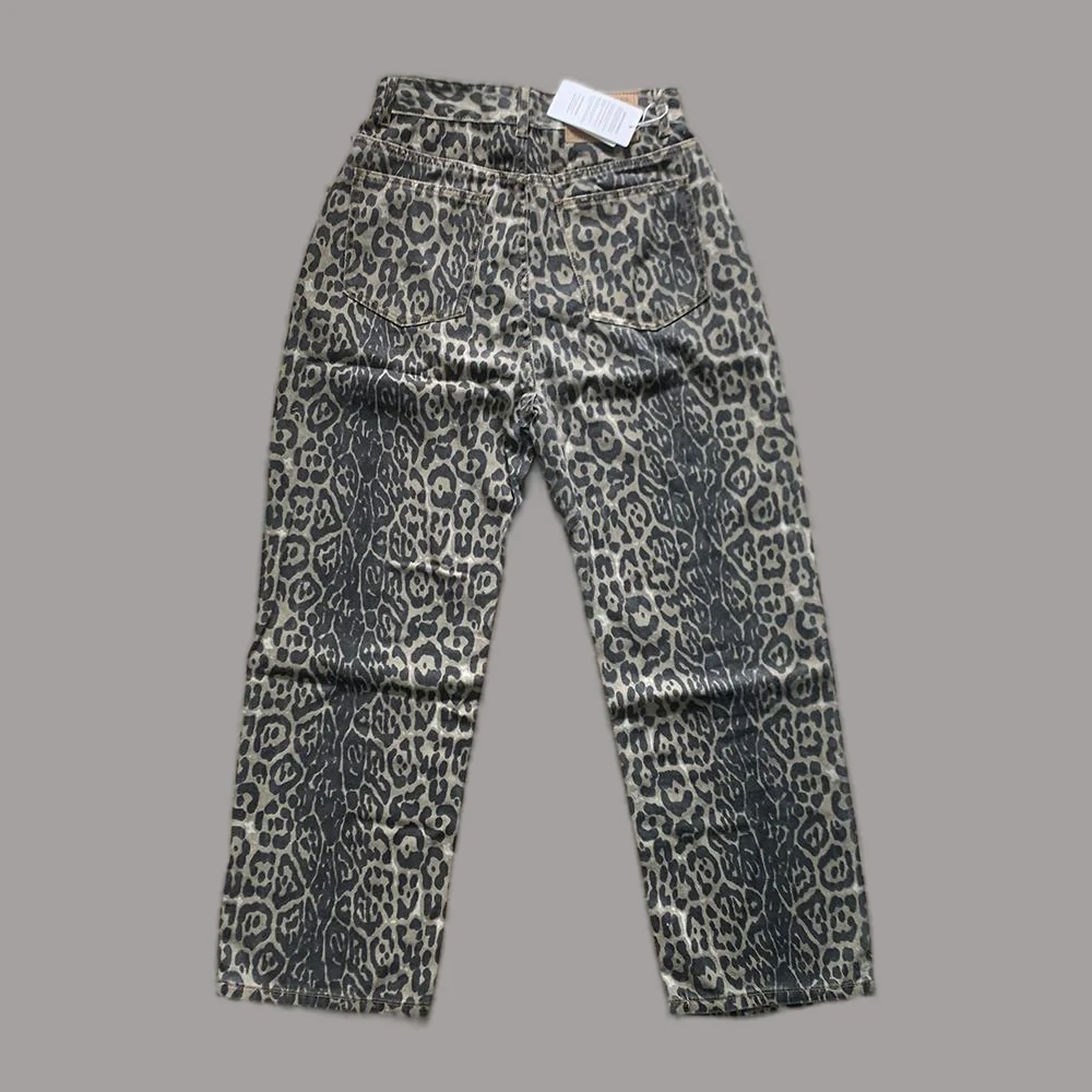 Women's Jeans Leopard High Waist Hip Hop Straight Fashion Pants Streetwear Harajuku Y2K Style Female Wide Leg Denim Trousers - Image 6