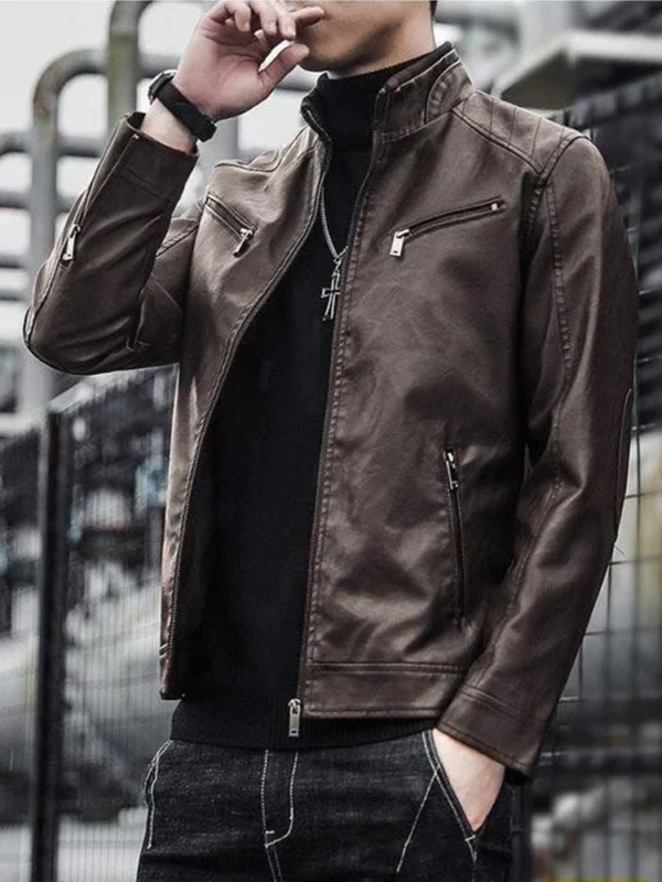 Men Leather Suit Jacket Men Slim Fit Short Coat Men Fashion Leather jacket Streetwear Casual Blazer Jackets Male Outerwear - Image 2
