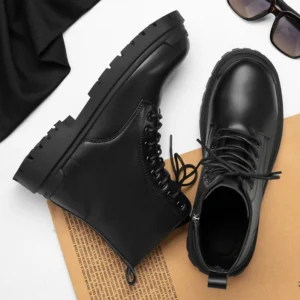 Leather England Black Men's Biker Boot Fashion YoungWaterproof Trendy Boots Man Autumn Winter High Top ClassicBasic Shoe
