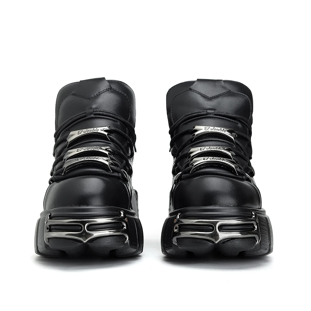 2024 NEW Punk Style Women Shoes Lace-up heel height 6CM Platform Shoes Woman Gothic Ankle Rock Boots Metal Decor Woman Sneakers - Image 2