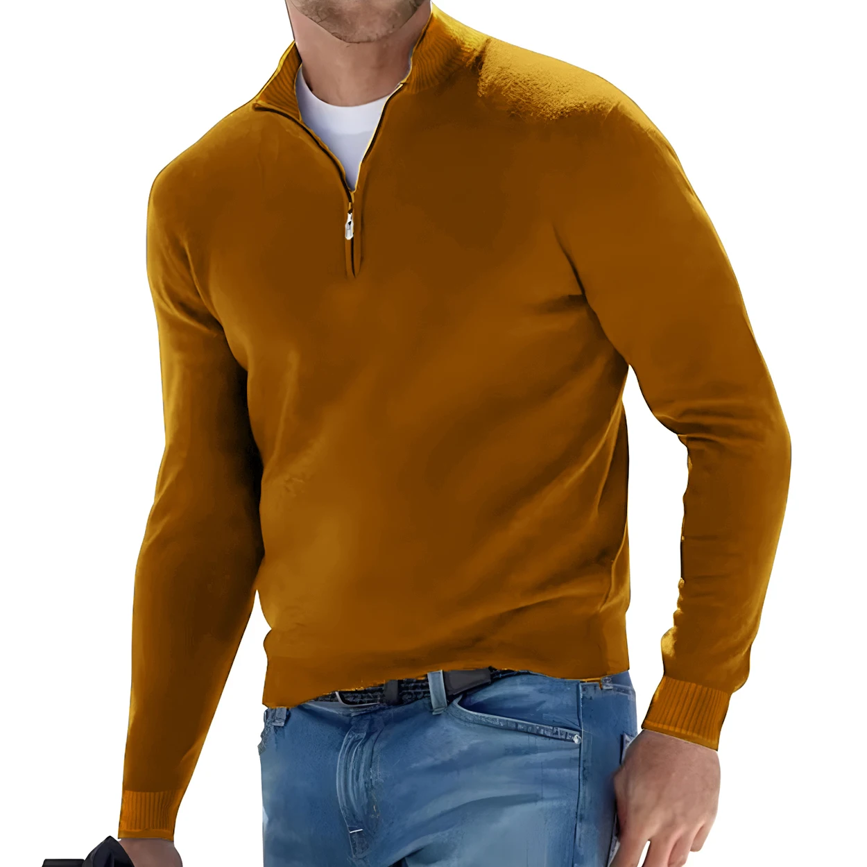 New Men's Long Sleeve Pullover Solid Color Half Zipper Sweaters V-neck Knitted Sweater Men Oversized Breathable Streetwear - Image 5