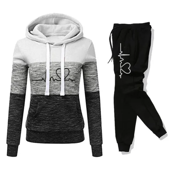Women Tracksuit Printing Hooded Sweatshirt Sweatpant Color Block Versatile Casual Jogging Pullovers Sport Trousers Outfits S-3XL - Image 5