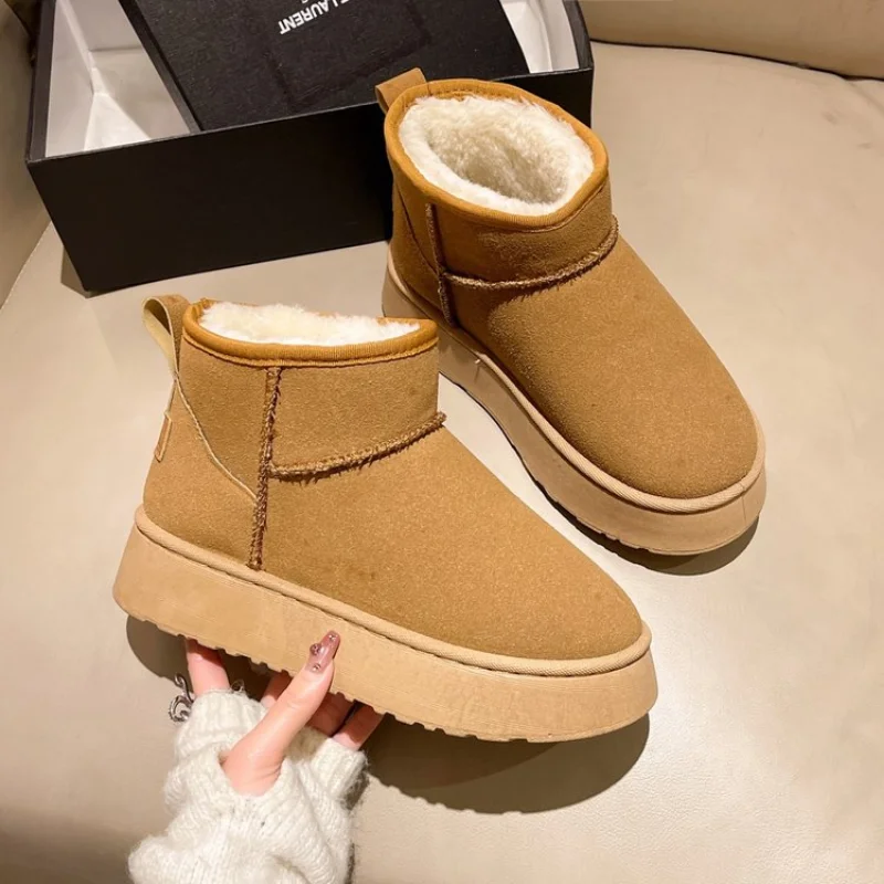 Winter Women Short Plush Warm Snow Boots Casual Shoes New Suede Fur Chelsea Ankle Boots Flats Platform Ladies Shoes Botas